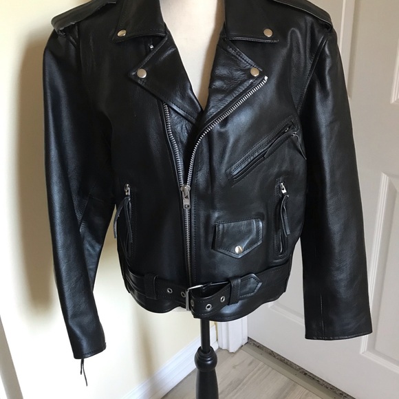 Shaf Other - Shaf Black Motorcycle Biker Leather Jacket Men’s Size 42 NWOT Belted